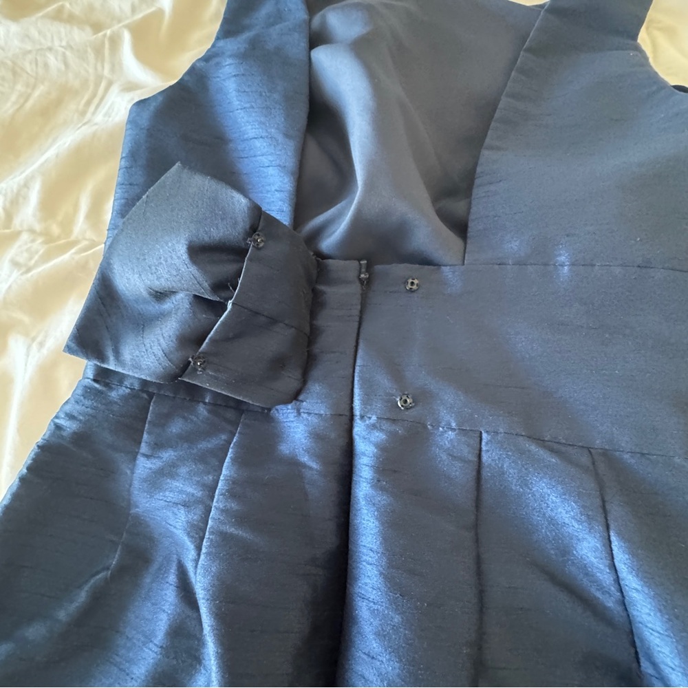 Alfred Sung Midnight Navy Bow Back Fit Flare Cocktail Dress Pockets Size 4 - Picture 10 of 11